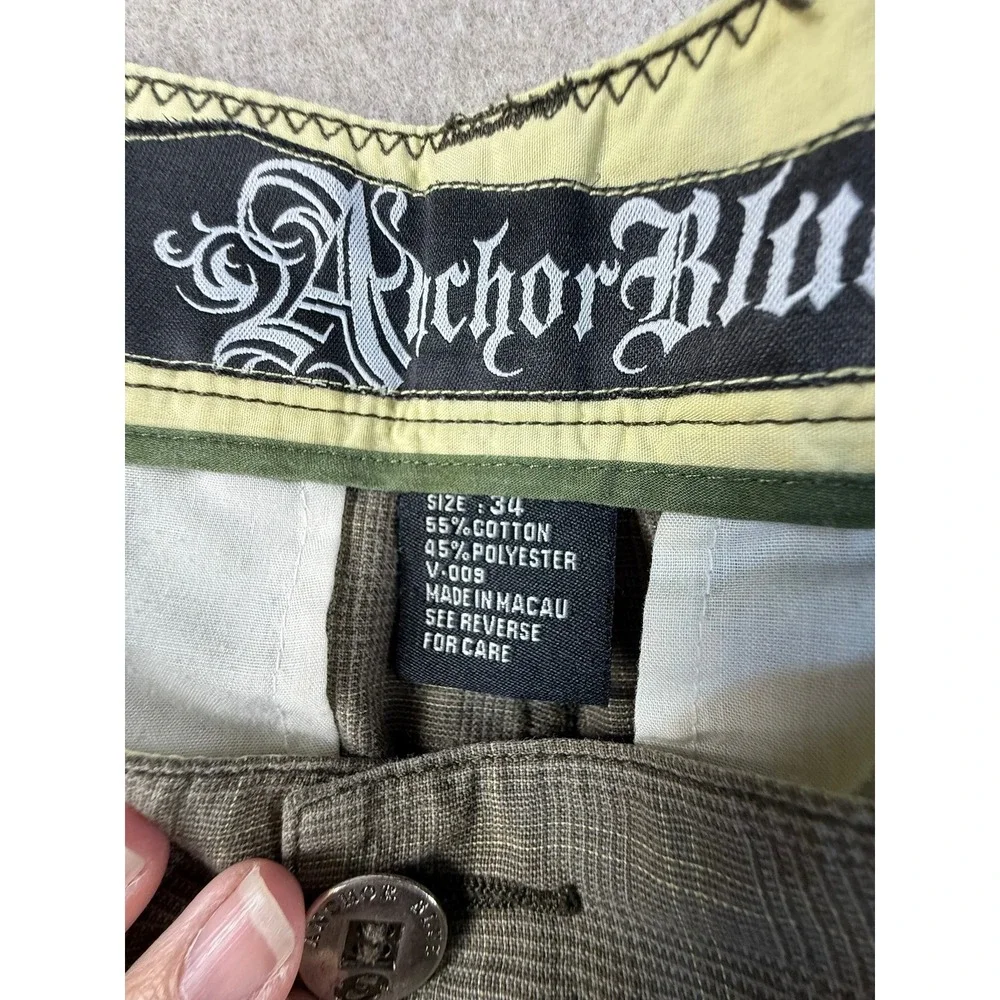 Anchor Blue Mens Cargo Shorts 34 Olive Green Plaid Flat Front Cotton Blend V-009